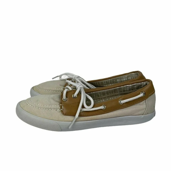 Tommy Hilfiger Boat Shoes Flats Womens Sz 7M Beige Slip On Round Toe Bow Fabric - Picture 3 of 10